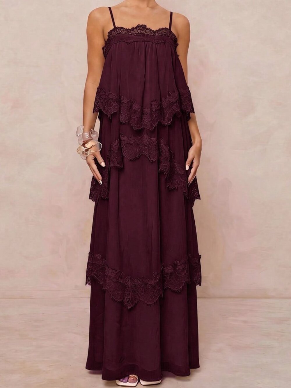 Purple Party Women's Lace Patchwork Casual Spaghetti Strap Dress - Picture 7 of 9